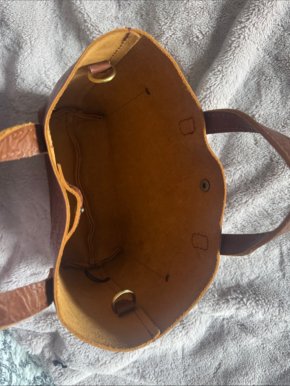 Portland Leather Embossed Brown Crossbody Tote - Picture 3 of 6